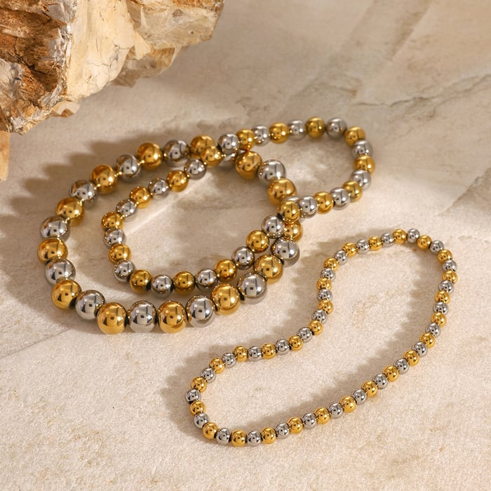 1 Piece Simple Series Casual Beads Stainless Steel  Gold Color Women's Beaded Bracelets-4mm 